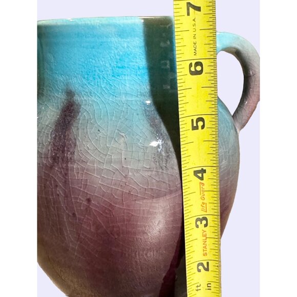 Vintage Pisgah Forest 2 handled Vase turquoise and maroon - Picture 10 of 12